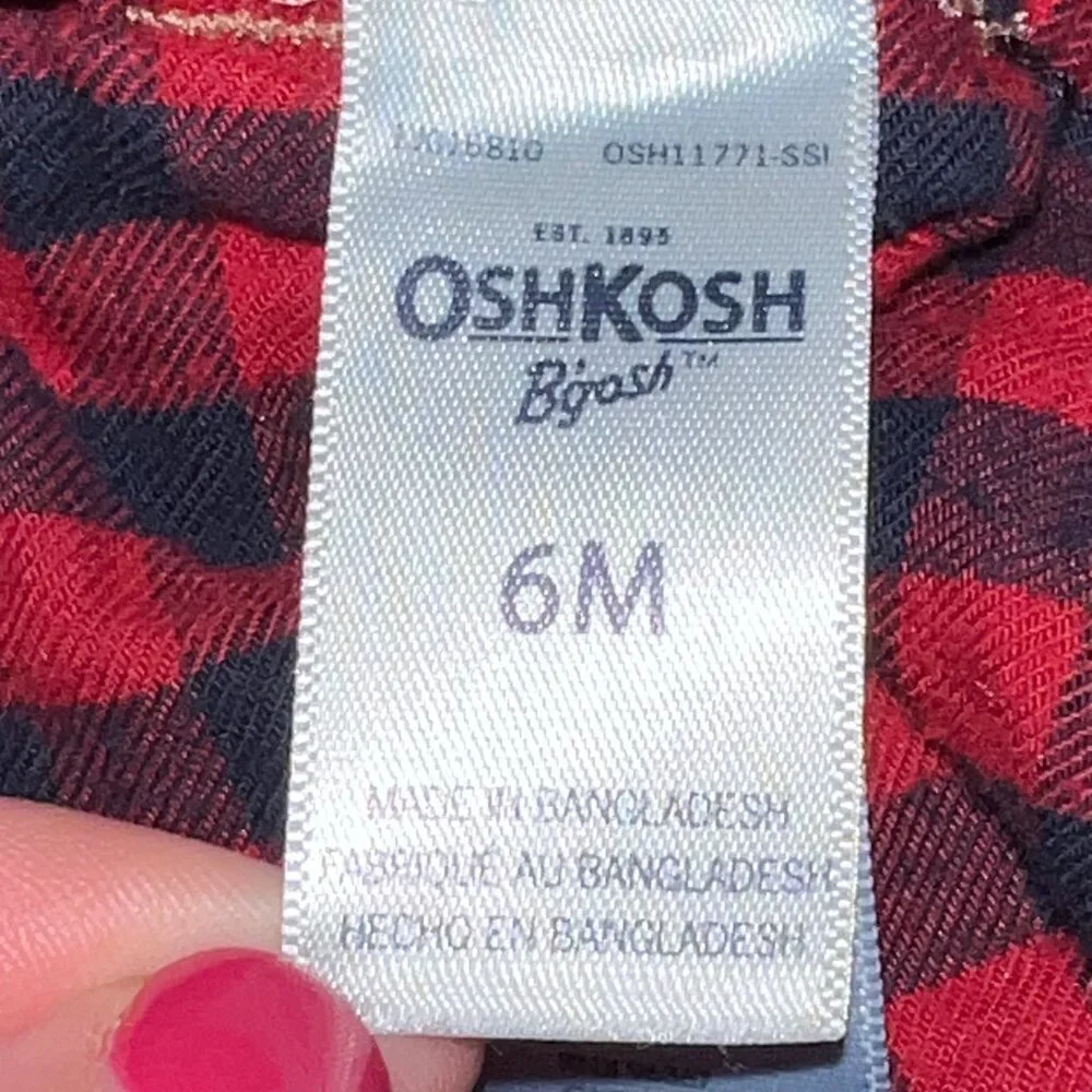 OshKosh B'gosh Baby Boy Denim Overalls Buffalo Plaid-Lined Size 6 Months